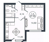 1-комн, 37 кв м, этаж 12/16 Бурашевское шоссе, 60
