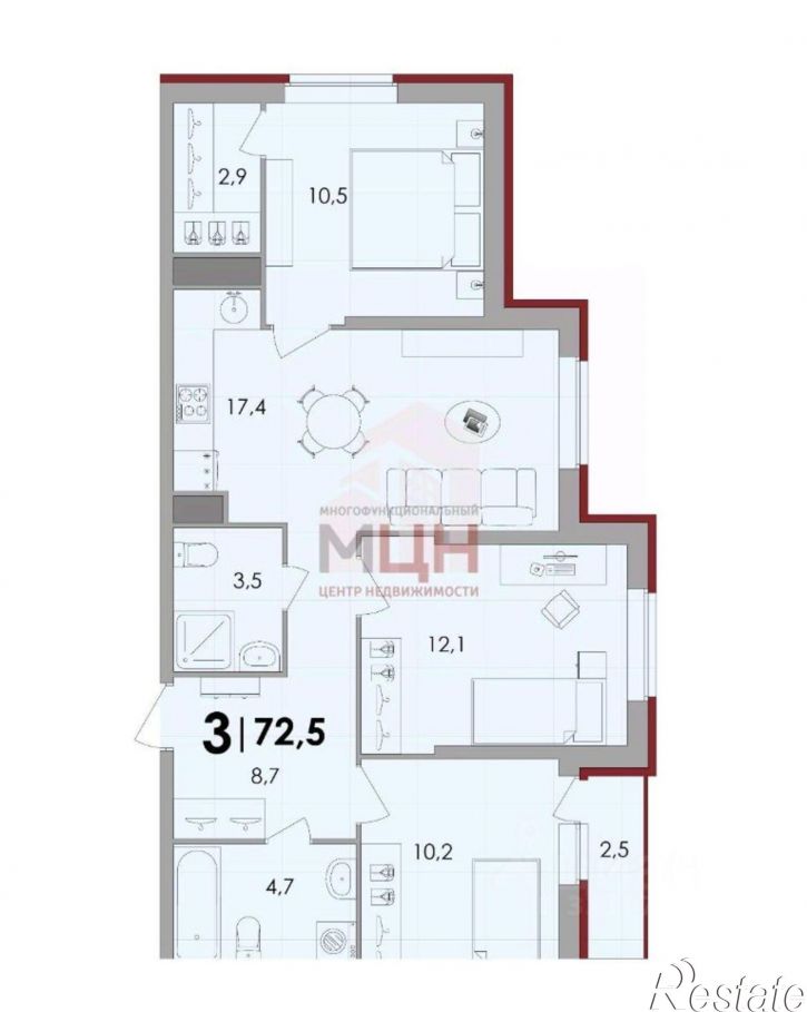 3-комн квартира деревня Батино, Сергея Есенина, 37