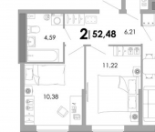 2-комн, 52 кв м, этаж 6/18 ул Сергея Есенина, 36